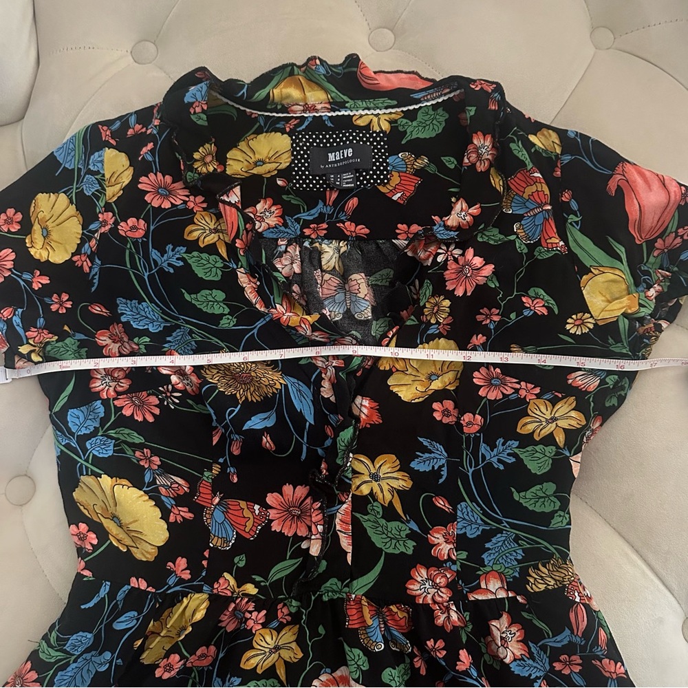 Anthropologie Maeve Whimsical Romantic Feminine Floral Midi Dress Size 0 - Picture 6 of 8